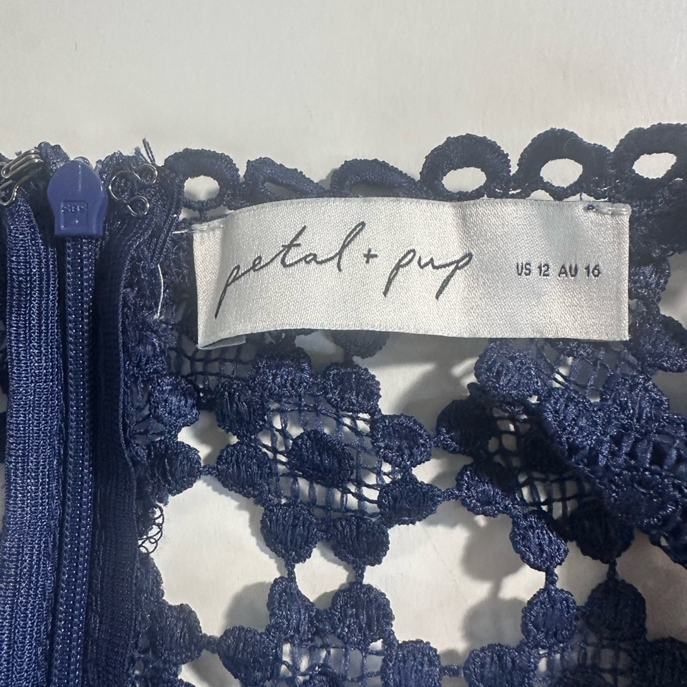 Petal & Pup Navy Lace Midi Dress Women’s Size 12 Sheer Panel Cocktail Party - Picture 8 of 13